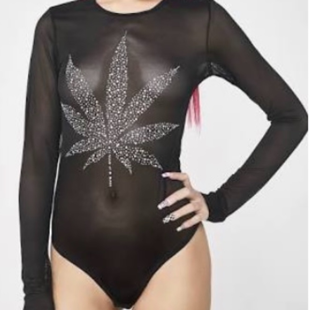 HIGH DEMAND Rhinestone Accent Mesh Bodysuit Medium